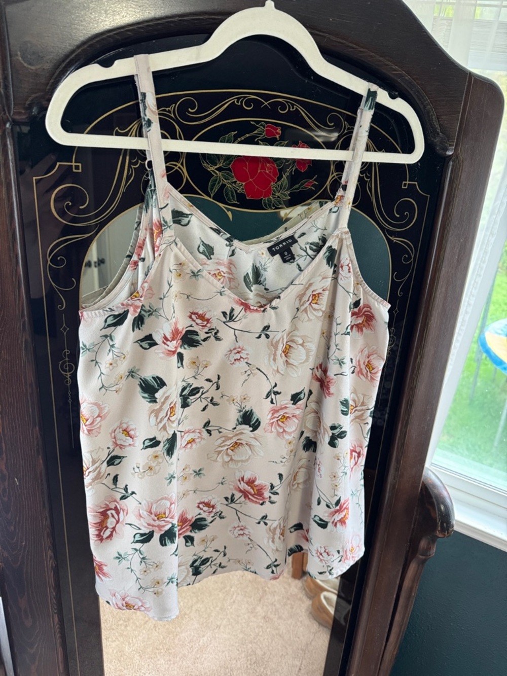 torrid Cream Floral Spaghetti Strap Cami with Pink and Green Blooms